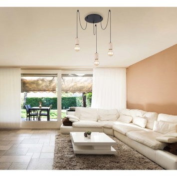 Závesné svietidlo, kov čierny matný, drevo, Ø350, V: 1600, bez žiaroviek 3xE27, max. 60W 230V obrazok-2